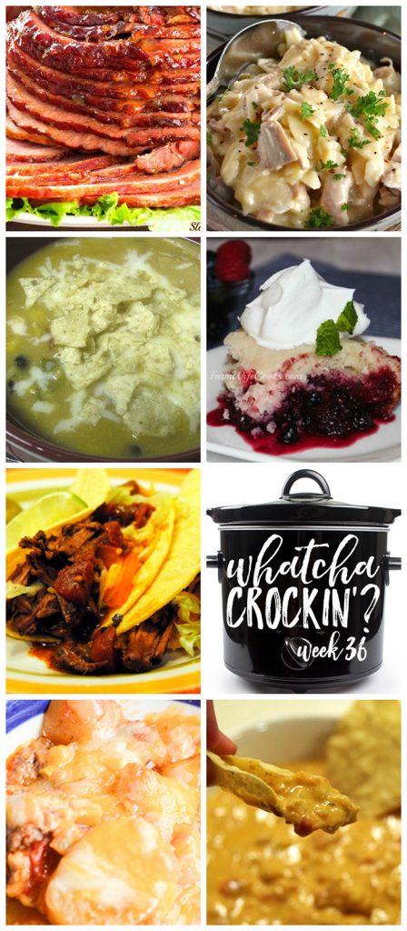 This week's Whatcha Crockin' crock pot recipes include Slow Cooker Chicken and Noodles, Slow Cooker Chicken Enchilada Soup, Crock Pot Cowboy Casserole, Mixed Berry Dump Cake, Slow Cooked Pineapple Brown Sugar Glazed Ham, Texas Queso Dip, Slow Cooker Mexican Pot Roast Tacos and much more!