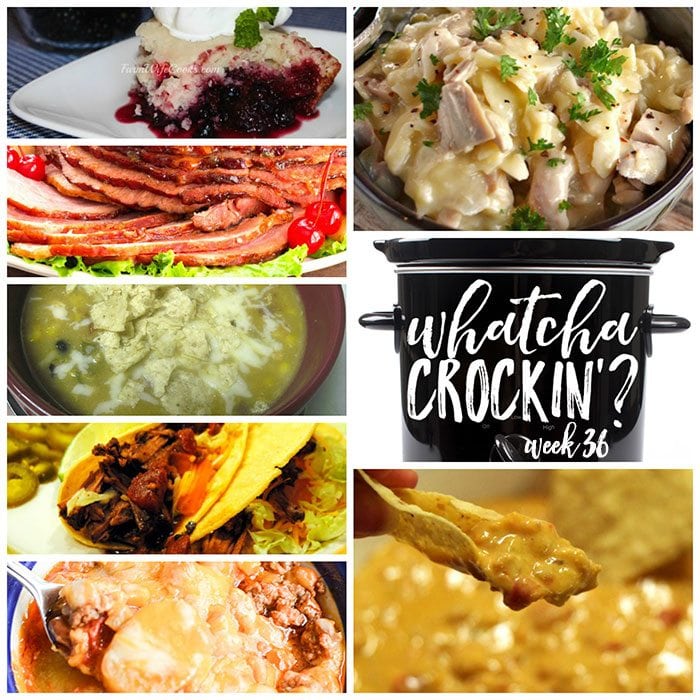 This week's Whatcha Crockin' crock pot recipes include Slow Cooker Chicken and Noodles, Slow Cooker Chicken Enchilada Soup, Crock Pot Cowboy Casserole, Mixed Berry Dump Cake, Slow Cooked Pineapple Brown Sugar Glazed Ham, Texas Queso Dip, Slow Cooker Mexican Pot Roast Tacos and much more!