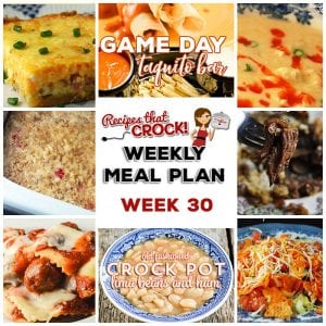 This week's weekly menu features Old Fashioned Crock Pot Lima Beans and Ham, Dorito Haystack Bar, Crock Pot Buffalo Chicken Soup, Crock Pot French Onion Beef Casserole, Crock Pot Ravioli Meatball Casserole, Crock Pot Ham and Cheddar Quiche, Crock Pot Cherry Cobbler and Crock Pot Taquito Bar.