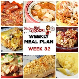 This week's weekly menu features Crock Pot Poppy Seed Chicken, Crock Pot Corn Pudding, Slow Cooker Pot Roast, Crock Pot Italian Meatball Soup, Crispy Slow Cooker Chicken, Crock Pot Country-Style Scalloped Potatoes, Spaghetti with Homemade Meatballs, Crock Pot Southwest Breakfast Casserole, Crock Pot Cherry Crisp and Crock Pot Creamy BBQ Ranch Dip.