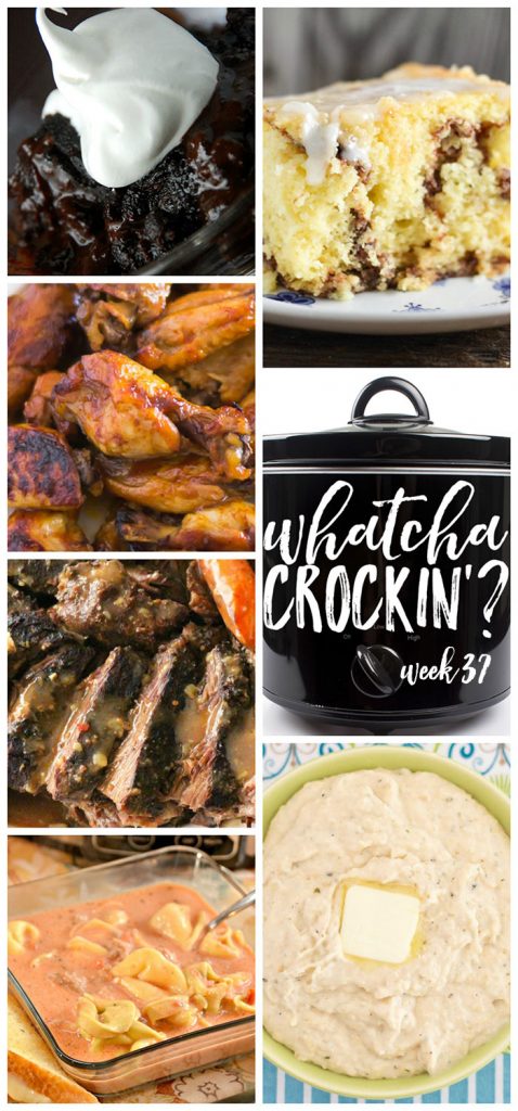 This week's Whatcha Crockin' crock pot recipes include Crock Pot Coffee Cake, Crock Pot Cheesy Buttermilk Mashed Cauliflower, Coca Cola Pot Roast, Crock Pot Hot Fudge Brownies, Crock Pot Sausage Tortellini Soup, Crock Pot Honey BBQ Buffalo Chicken Wings and much more!
