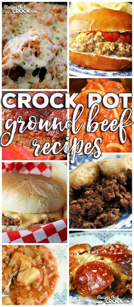 This week for our Friday Favorites we have some yummy Crock Pot Ground Beef Recipes like Crock Pot Crustless Pizza, Spaghetti with Homemade Meatballs, Crock Pot Unstuffed Cabbage Soup, Crock Pot Hamburger Casserole, Crock Pot Cheeseburger Sandwiches, Slow Cooker Cheddar Meatloaf, Crock Pot Million Dollar Pasta and Tavern Sandwiches!