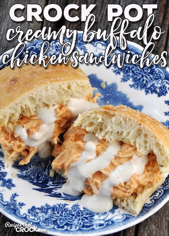 These Crock Pot Creamy Buffalo Chicken Sandwiches take your regular buffalo chicken sandwich to a different level! Oh. My. Yum.
