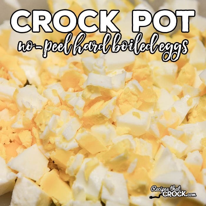 Do you hate peeling hard boiled eggs for potato salad or egg salad recipes? Our No-Peel Crock Pot Hard Boiled Eggs take all the hassle out of making hard boiled eggs in bulk for recipes or salads.