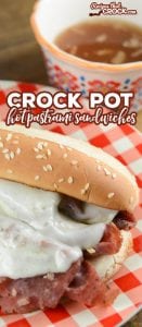 Crock Pot Hot Pastrami Sandwiches are great for a deliciously savory meal or to share at a potluck or serve while tailgating.