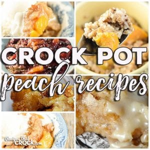 This week for our Friday Favorites we have some yummy Crock Pot Peach Recipes like Crock Pot Peaches 'n Cream Oatmeal, Crock Pot Peach Cobbler, Crock Pot Peach Crumble, Crock Pot Peachy Dump Cake, Crock Pot Peach Berry Crisp and Crock Pot Peaches 'n Cream Dump Cake!