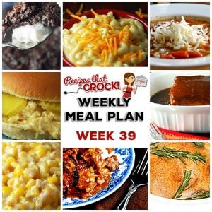 This week's weekly menu features Crock Pot Rotisserie Chicken, Creamy Crock Pot Mac 'n Cheese, Crock Pot Beef Tips with Gravy, Crock Pot Lasagna Soup, Crock Pot Teriyaki Pork Loin, Creamy Crock Pot Corn, Crock Pot Creamed Chicken Sandwich, Crock Pot Ham and Cheddar Quiche, Crock Pot Chocolate Cobbler and Crock Pot Cinnamon Apple Sauce.