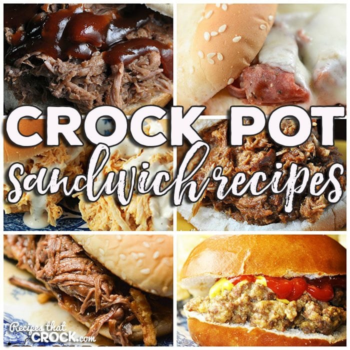 This week for our Friday Favorites we have some yummy Crock Pot Sandwich Recipes like Crock Pot Buffalo Chicken Sliders, Crock Pot Hot Pastrami Sandwiches, Crock Pot Mississippi Beef Sandwiches, Crock Pot Cheeseburger Sandwiches, Crock Pot Apple BBQ Chicken Sandwiches and Crock Pot Virginia Style Shredded Beef Sandwiches!