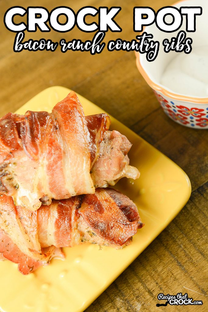 Our Crock Pot Country Ribs are fall apart tender and packed full of flavor. Wrapped in bacon and slow cooked all day, these ranch flavored country ribs are a family favorite low carb recipe.