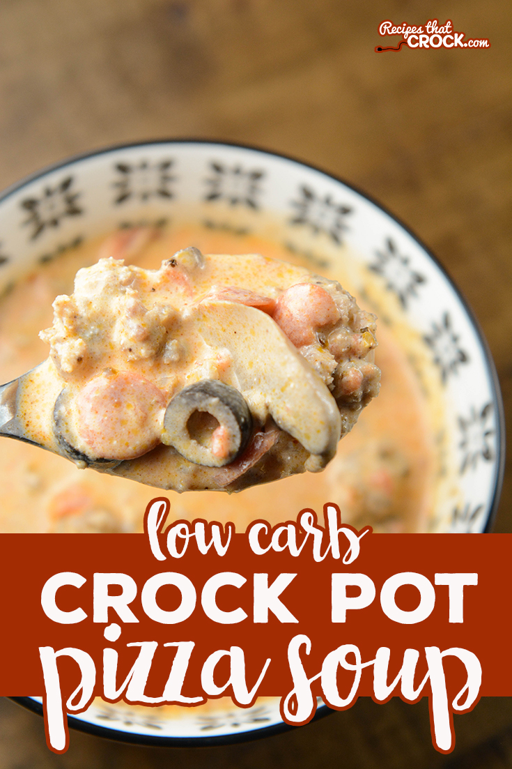Are you looking for a delicious soup that kids of all ages will love? Our creamy Low Carb Crock Pot Pizza Soup is so flavorful and filling! Add your favorite toppings to make it your own. via @recipescrock