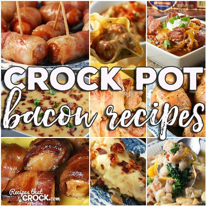This week for our Friday Favorites we have some yummy Crock Pot Bacon Recipes like Crock Pot Bacon Ranch Country Ribs, Crock Pot Bacon Cheeseburger Casserole, Crock Pot Bacon Mushroom Swiss Chicken, Crock Pot Bean Bacon Soup, Crock Pot Easy Cheesy Potato Soup, Meat Lover’s Crock Pot Chili, Bacon Cheeseburger Crock Pot Dip, Crock Pot Bacon Brown Sugar Sausages, Crock Pot Bacon Wrapped Chicken Bites, Crock Pot Cheesy Bacon Potatoes, Italian Crock Pot Bacon Cheesy Rotini and Crock Pot Bacon Taters.