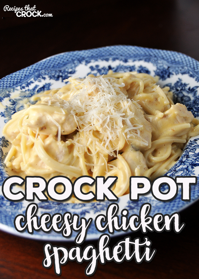 Do you want a recipe that kids and adults alike will love? This easy recipe of Crock Pot Cheesy Chicken Spaghetti is the answer to your prayers! Yum! via @recipescrock