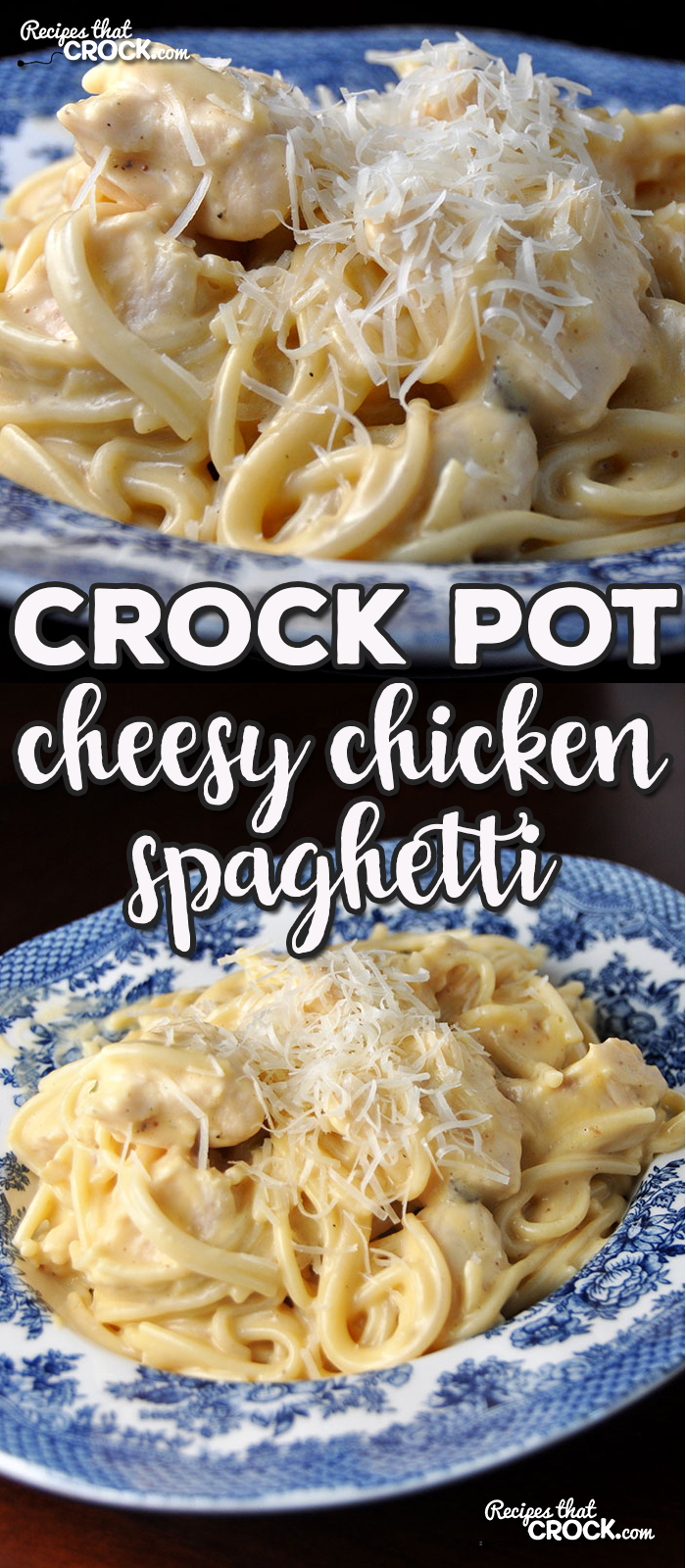 Do you want a recipe that kids and adults alike will love? This easy recipe of Crock Pot Cheesy Chicken Spaghetti is the answer to your prayers! Yum! via @recipescrock