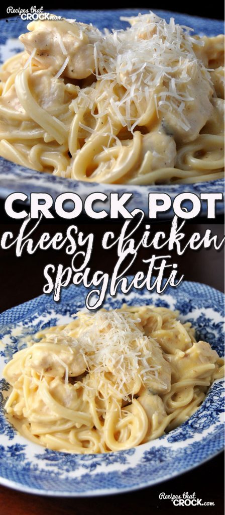 Do you want a recipe that kids and adults alike will love? This easy recipe of Crock Pot Cheesy Chicken Spaghetti is the answer to your prayers! Yum!