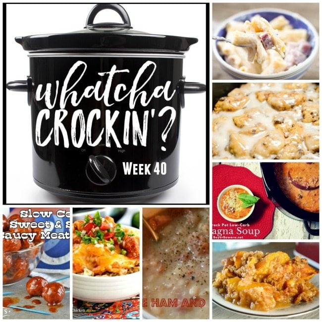 Do you love crock pot recipes as much as I do? This week's Whatcha Crockin’ Wednesday includes: Crock Pot Ham and Cheese Pasta Bake, Crock Pot Cinnamon Roll French Toast, Crock Pot Low Carb Lasagna Soup, Crock Pot Peach Cobbler, Crockpot Cheesy Salsa Chicken, Slow Cooker Sweet and Spicy Saucy Meatballs, Crockpot Simple Ham and Bean Soup.