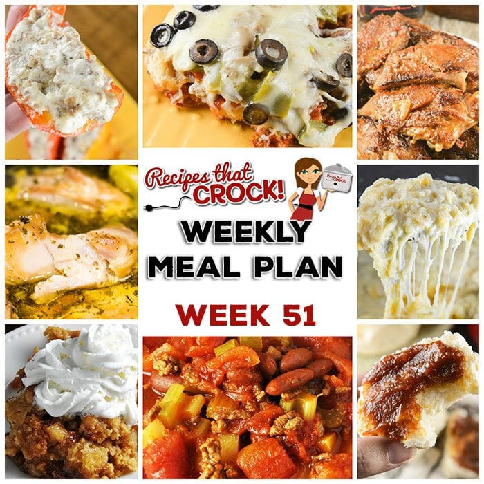 This week's weekly menu features Crock Pot Mississippi Chicken Thighs,ย Crock Pot Spaghetti Squash and Cheese,ย Slow Cooker Ranch Pork Chops,ย Crock Pot Broccoli Cauliflower Casserole,ย Crock Pot Hamburger Soup,ย Easyย Crock Pot Maple Whiskey Ribs, Crock Pot Bacon Green Bean Cabbage,ย Crock Pot Pizza Bake,ย Crock Pot Mini Cream Cheese Stuffed Peppers, Slow Cooker Pumpkin Butter andย Crock Pot Apple Coffee Cake.