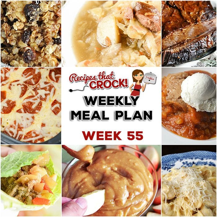 This week's weekly menu features Crock Pot Creamy Italian Chicken Noodles,ย Crock Pot Creamy Italian Chicken Noodles,ย Crock Pot Polish Sausage Cabbage Soup,ย Crock Pot Lettuce Wraps,ย Crock Pot Pizza with Mac and Cheese Crust,ย Crock Pot Cream Cheese Caramel Dip,ย Crock Pot Apple Granola Breakfast and Slow Cooker Pumpkin Spoon Cake.