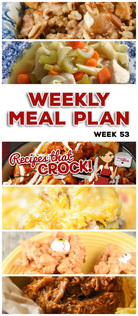 This week's weekly menu features Slow Cooker Chinese 5 Spice Chicken,ย Crock Pot Savory Parmesan Rice,ย Crock Pot Sweet Corn Sausage Rice Casserole,ย Crock Pot Chicken Noodle Soup,ย Sweet and Savory Beef,ย Slow Cooker Pepperoni Pizza Penne,ย Crock Pot Monster Munch,ย Crock Pot Steel Cut Oatmeal andย Slow Cooker Pumpkin Apple Cinnamon Cake.