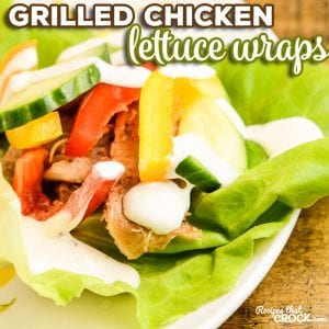 These chicken lettuce wraps are a quick and easy way to make a grilled chicken dinner and enjoy some fresh veggies! This is one of a handful of non-crockpot recipes that readers have been asking us to share. It is a great low carb recipe that is super simple to make at home or even while camping on the go! #Chicken #LowCarb