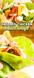These chicken lettuce wraps are a quick and easy way to make a grilled chicken dinner and enjoy some fresh veggies! This is one of a handful of non-crockpot recipes that readers have been asking us to share. It is a great low carb recipe that is super simple to make at home or even while camping on the go! #Chicken #LowCarb