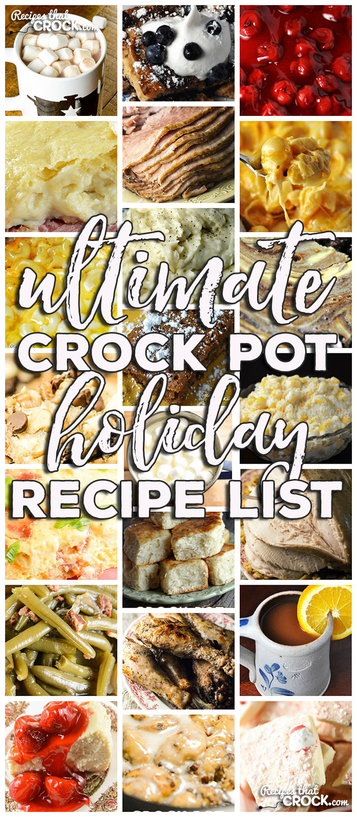 Oh my word! Friends, I have pulled together the Ultimate Crock Pot Holiday Recipe List. And when I say ultimate, I mean ultimate! From delicious slow cooker ham recipes to how to make turkey in your crock pot to must have holiday crock pot side dishes and decadent slow cooker dessert recipes, you don't want to miss all of these must-have recipes! 