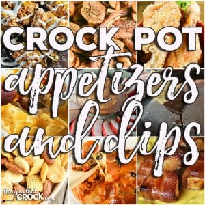 This week for our Friday Favorites we have some awesome Crock Pot Appetizers & Dips like Crock Pot Chicken Wings – BW3 Copycat recipe, Crock Pot Pull Apart Pizza Bread, Crock Pot Mini Cream Cheese Stuffed Peppers, Crock Pot Bacon Wrapped Chicken Bites, Crock Pot Party Sausages, Crock Pot Cream Cheese Taco Dip, Crock Pot Buffalo Chicken Potato Skins, Crock Pot Roasted Cajun Pecans, Smoky Crock Pot Chex Mix, Crock Pot Buffalo Ranch Chicken Nachos, Crock Pot Cream Cheese Caramel Dip, Crock Pot Hot Pizza Dip, Crock Pot Caramel S’More Fondue, Crock Pot Buffalo Ranch Dip, Crock Pot Under the Sea Dip, Crock Pot Cheesy Party Mix, Crock Pot Buffalo Meatballs, Crock Pot Parmesan Ranch Party Mix, Crock Pot Rumchata Caramel Dip, Crock Pot Chicken Wing Dip, Crock Pot Bacon Brown Sugar Sausages, Crock Pot Sausage Cheese Dip, Bacon Cheeseburger Crock Pot Dip, Sweet Tangy Meatballs, Cheesy Bean Dip, Easy Party Meatballs and French Onion Meatballs.