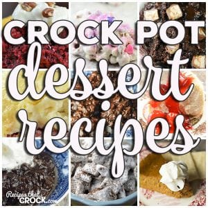 This week for our Friday Favorites we have Crock Pot Dessert Recipes like Crock Pot Muddy Buddies, Princess Crock Pot Candy, Crock Pot Cherry Cheesecake Bars, Crock Pot Rice Krispy Treats, Crock Pot Peppermint Bark, Crock Pot Magic Bars, Crock Pot No Bake Cookies, Slow Cooker Bunch of Crunch Candy, Crock Pot Snickers Lava Cake, Crock Pot Red Velvet Spoon Brownies, Easy Crock Pot Peach Cobbler, Easy Crock Pot Caramel Pie, Crock Pot Peaches ‘n Cream Dump Cake, Crock Pot Marble Brownies, Crock Pot Chocolate Cobbler, Crock Pot Crustless Pumpkin Pie, Crock Pot Peach Apple Sauce, Crock Pot Cream Cheese Danish, Easy Crock Pot Honey Granola, Homemade Crock Pot Cheesecake, Crock Pot Chocolate Pudding and Crock Pot Apple Dumplings.