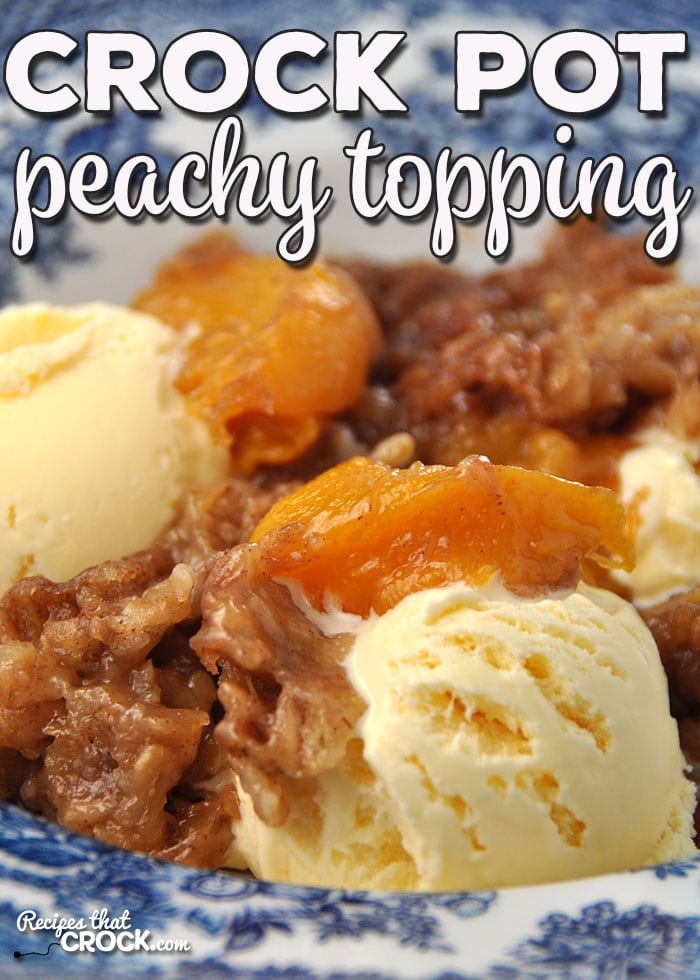 No matter the season, this Crock Pot Peachy Topping is going to satisfy your sweet tooth! You can make it with fresh, frozen or canned peaches!