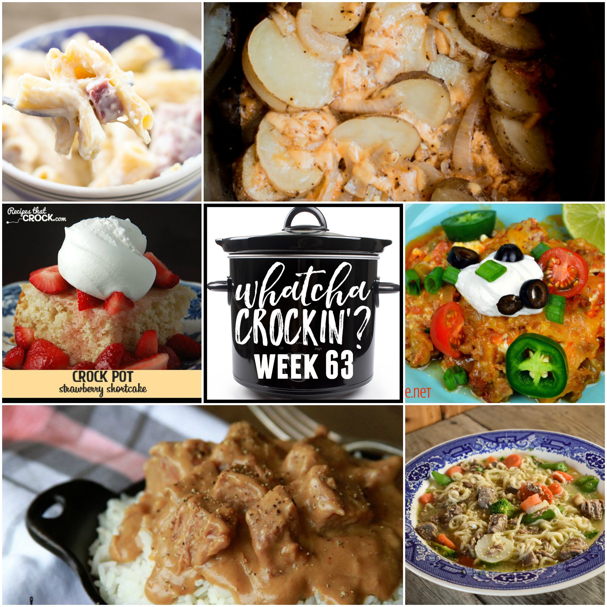 This weekโs Whatcha Crockinโ crock pot recipes include Slow Cooker Campfire Potatoes, Ham and Cheese Pasta Bake, Crock Pot Strawberry Shortcake, Instant Pot Beef Ramen Bowls, Crock Pot Low-Carb Taco Lasagna, Slow Cooker Beef Tips and Rice, Slow Cooker Cabbage Kielbasa Soup and more!