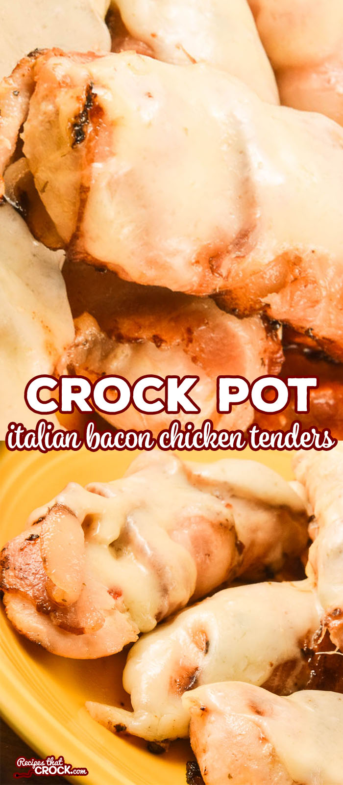 Are you looking for an easy crock pot chicken dish that makes a great family dinner or party appetizer? These Crock Pot Italian Bacon Chicken Tenders are so simple and delicious to make!