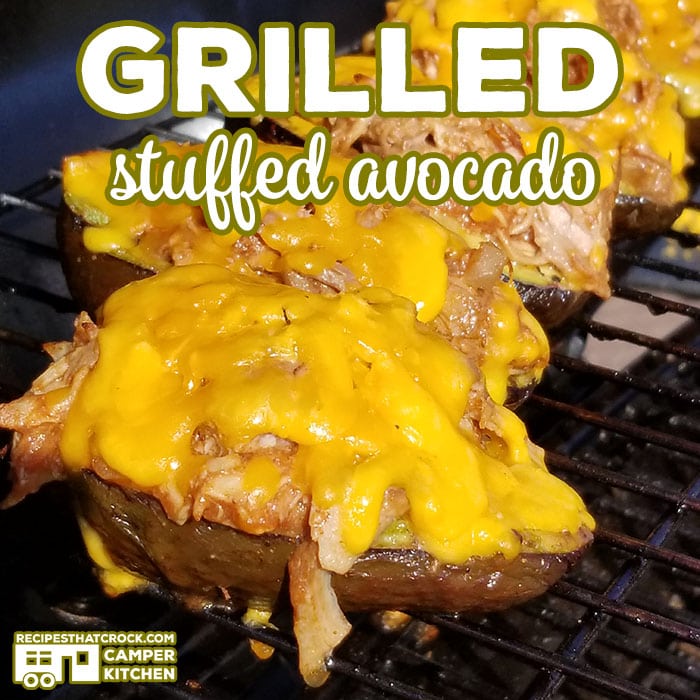 These Grilled Stuffed Avocados are a great treat to make with our Crock Pot Cola Pulled Pork  or Crock Pot BBQ Cola Ribs leftovers! 