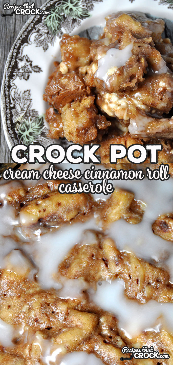 This Cream Cheese Cinnamon Roll Crock Pot Casserole may just be our best cinnamon roll casserole yet! It is super simple to make and sure to be a crowd pleaser!