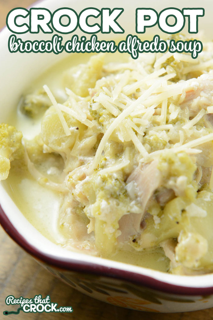 Do you love Chicken Alfredo? Then you HAVE to try this Crock Pot Broccoli Chicken Alfredo Soup. It is the perfect combination of Broccoli Cheese Soup and Chicken Alfredo. Low Carb readers will love this as an alternative to their favorite pasta dish.