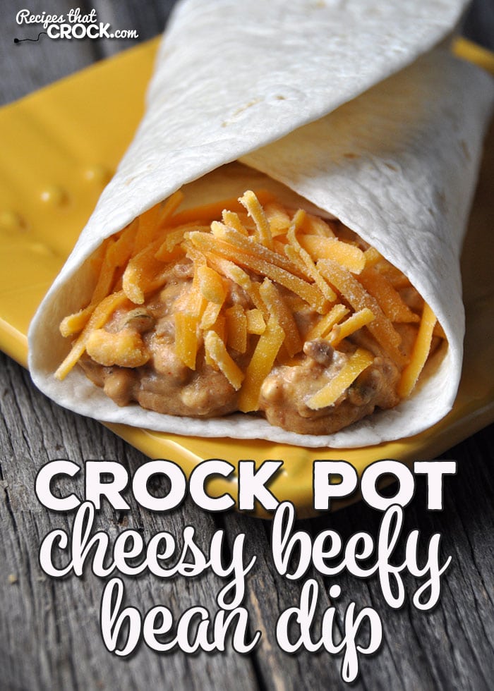 This Crock Pot Cheesy Beefy Bean Dip is super simple and can double as a dip or burrito filling! Your friends and family will be asking for this yummy recipe for sure!