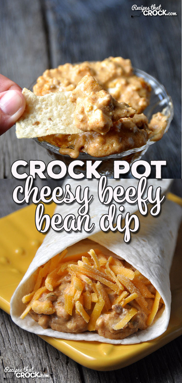 This Crock Pot Cheesy Beefy Bean Dip is super simple and can double as a dip or burrito filling! Your friends and family will be asking for this yummy recipe for sure!