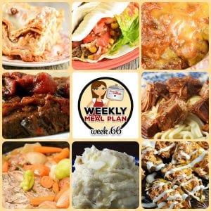 This week's weekly menu features Easy Crock Pot Lasagna Recipe, Crock Pot Beefy Tex Mex Tacos, Crock Pot Refried Beans, Low Carb Crock Pot Pizza Soup, Crock Pot Sloppy Joe Casserole, Slow Cooker Swiss Steak, Creamy Crock Pot Mashed Potatoes, Crock Pot Easy Teriyaki Beef, Slow Cooker Mississippi Pork Roast with Vegetables, Crock Pot Cinnamon Roll Mixed Berry Cobbler, Crock Pot Breakfast Sausage Strata and Crock Pot Buffalo Chicken Potato Skins.