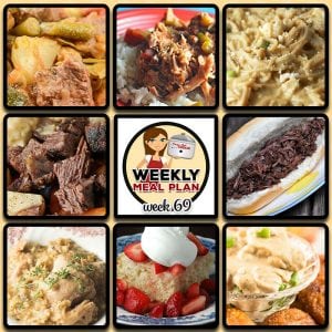 This week's weekly menu features Easy Crock Pot Teriyaki Chicken, Creamy Chicken Spaghetti {Crock Pot}, Slow Cooker Beef Stew (Low Carb), Crock Pot Chicken and Herbed Rice, Zesty Shredded Crock Pot Pork, Easy Crock Pot Beef French Dips, Crock Pot Pot Roast and Dumplings, Crock Pot Creamy BBQ Ranch Dip, Crock Pot Strawberry Shortcake and Crock Pot Caramel Pecan Rolls.