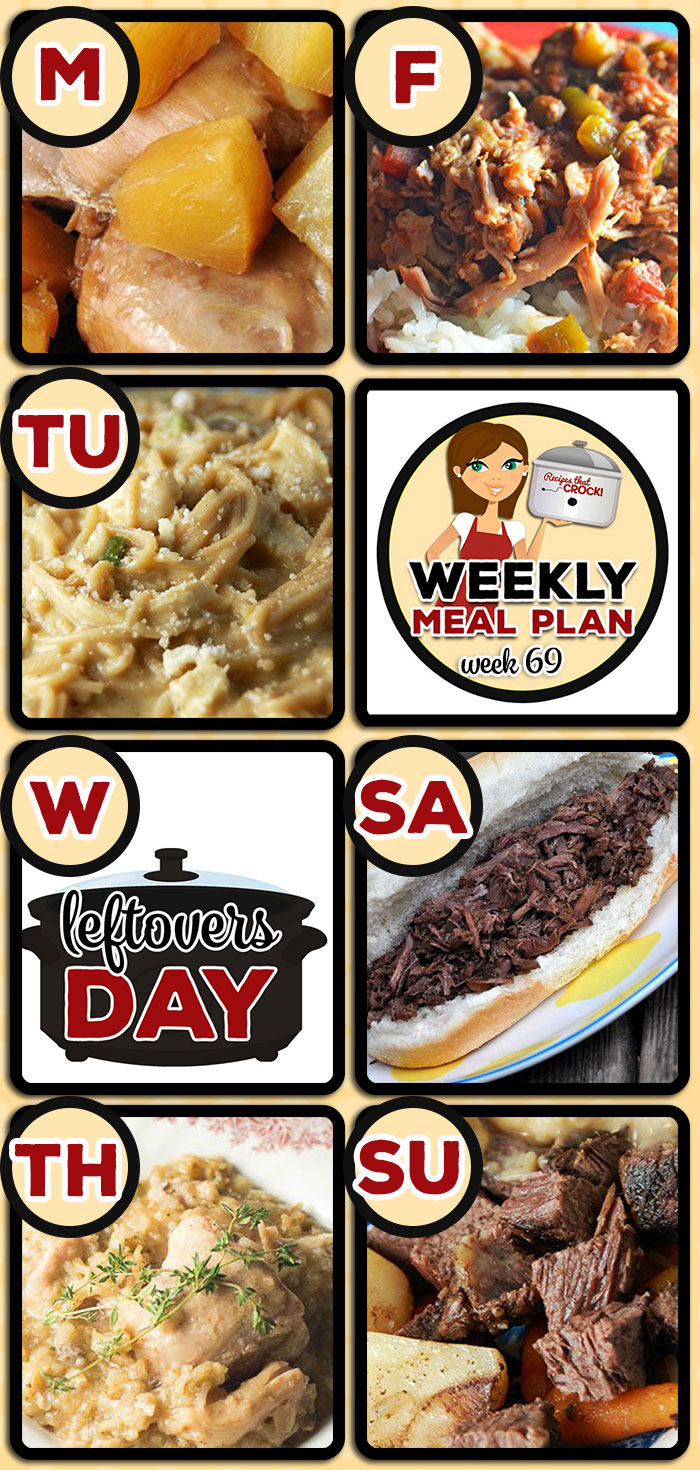 This week's weekly menu featuresย Easy Crock Pot Teriyaki Chicken, Creamy Chicken Spaghetti {Crock Pot},ย Slow Cooker Beef Stew (Low Carb),ย Crock Pot Chicken and Herbed Rice, Zesty Shredded Crock Pot Pork,ย Easy Crock Pot Beef French Dips,ย Crock Potย Pot Roast and Dumplings,ย Crock Pot Creamy BBQ Ranch Dip,ย Crock Pot Strawberry Shortcake andย Crock Potย Caramel Pecan Rolls.