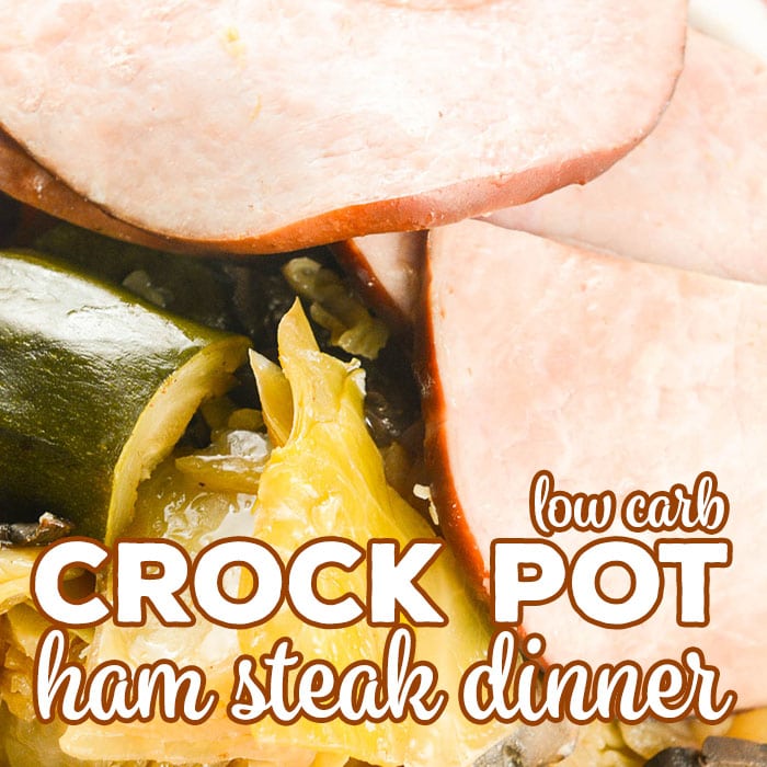 Are you looking for a great one pot meal? This Crock Pot Ham Steak Dinner is an easy fix it and forget it meal that is an entire dinner in one pot! It is also a great low carb crock pot recipe. #CrockPot #Ham #OnePotMeal #LowCarb #LCHF #Keto