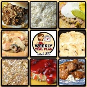 This week's weekly menu features Crock Pot Apple BBQ Chicken, Crock Pot Chile Verde, Low Carb Crock Pot Pizza Soup, Crock Pot Pork Chops – Melt In Your Mouth, Crock Pot Chicken Alfredo Ravioli Casserole, Crock Pot Goulash, Crock Pot Roast with Gravy, Crock Pot Honey Nut Snack Mix, Crock Pot Cherry Cheesecake Bars and Crock Pot Cranberry Orange Roll Casserole.