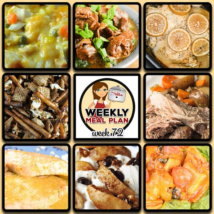 This week's weekly menu features Easy Crock Pot Mongolian Beef, Crock Pot Lemon Pepper Chicken, Crock Pot Cheeseburger Soup,ย Crock Pot Creole Pork Chops,ย Crock Pot One-Pot Chicken Casserole,ย Crock Pot Taco Ravioli Casserole,ย rock Pot Pork Roast and Veggies,ย Crock Pot Firecracker Party Mix,ย Crock Pot Baked Apples andย Crock Pot Cheesy Bacon Casserole.