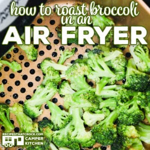 Are you looking for an easy Air Fryer Broccoli recipe? This post on how to roast broccoli in an air fryer is our very favorite way to cook up roasted broccoli! This savory side dish is such a quick and easy recipe for family meals. Easy air fryer low carb side dish recipe.