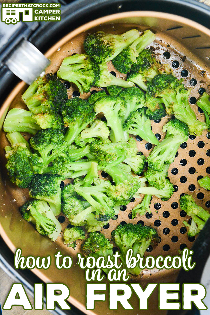 Are you looking for an easy Air Fryer Broccoli recipe? This post on how to roast broccoli in an air fryer is our very favorite way to cook up roasted broccoli! This savory side dish is such a quick and easy recipe for family meals. Easy air fryer low carb side dish recipe. 