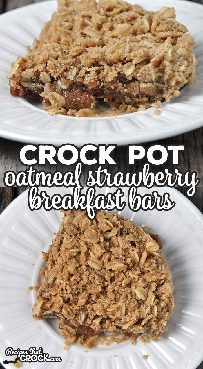 These Crock Pot Oatmeal Strawberry Breakfast Bars are perfect to make at the beginning of the week for a quick breakfast for the rest of the week! So yummy! 