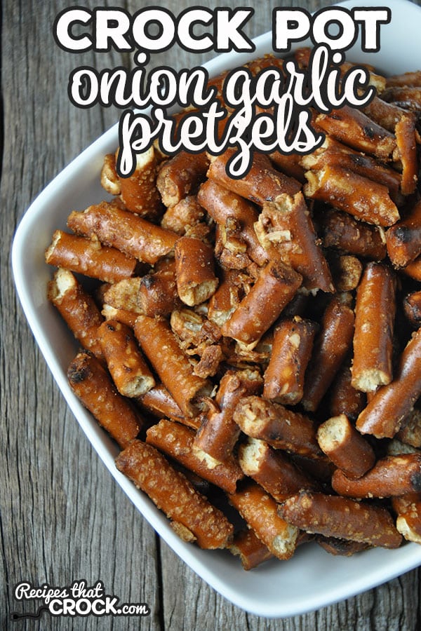 This Crock Pot Onion Garlic Pretzels recipe is a great way to dress up a simple treat! They're easy and delicious too! Can't beat that!