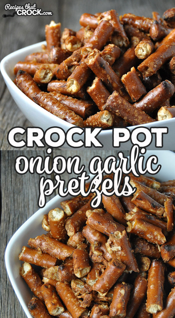 This Crock Pot Onion Garlic Pretzels recipe is a great way to dress up a simple treat! They're easy and delicious too! Can't beat that!