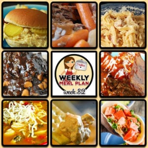 This week's weekly menu features Crock Pot Creamed Chicken Sandwich, Quick and Easy Chicken Tacos, Slow Cooker Tortellini Soup, Slow Cooker Ranch Pork Chops, Crock Pot Cheesy Ham Fettuccine, Crock Pot Barbecue Ribs, Best Ever Slow Cooker Roast, Crock Pot Chocolate Peanut Butter Lava Cake, Crock Pot Buffalo Ranch Dip and Crock Pot Blueberry Coffee Cake.