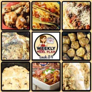 This week's weekly menu features Crock Pot BBQ Ranch Chicken Legs, Crock Pot Steak Tacos, Crock Pot Meat Lover's Chili, Crock Pot Lemon Pepper Pork Chops, Barilla® Spaghetti with {Crock Pot} San Marzano Tomato Meat Sauce, Crock Pot Chicken Stuffing Casserole, Perfect Instant Pot Roast (Perfect Crock Pot Roast or Perfect Pot Roast), Sugar Free Crock Pot Carrot Cake (Low Carb), Crock Pot Buffalo Meatballs and Crock Pot Cranberry Orange Roll Casserole.
