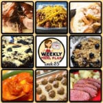 This week's weekly menu features Easy Shredded Pork, Slow Cooker Taco Soup, Crock Pot Chili Soup, Creamy Crock Pot Dijon Mushroom Pork, Crock Pot Philly Cheese Steak Casserole, Crock Pot Campfire Chicken, Easy Crock Pot Corned Beef, Crock Pot Cookies ‘n Cream Brownies, Homemade Frozen Meatballs and Crock Pot Blueberry Oatmeal.