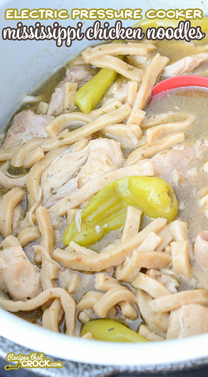 Are you looking for recipes for your Ninja Foodi, Instant Pot or Crock Pot Express electric pressure cookers? Our Electric Pressure Cooker Mississippi Chicken Noodles recipe is a super simple comfort dish ready in minutes!